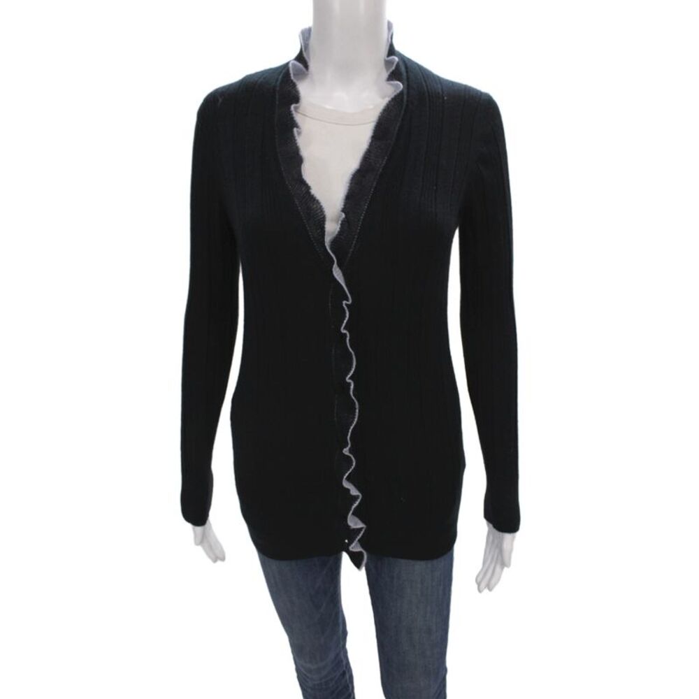 Malo Women Cashmere V-Neck Cardigan Black Long Sleeve Solid Size S